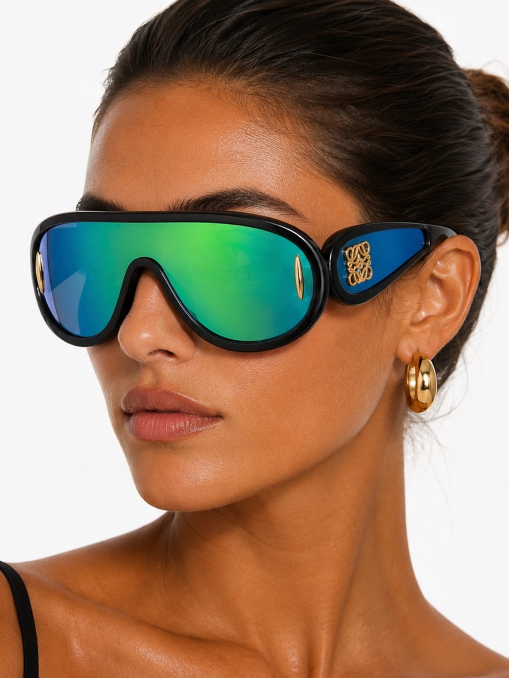 NWT - LOEWE x Paula's Ibiza Mask Sunglasses - Black Shield - Blue Green Mirror